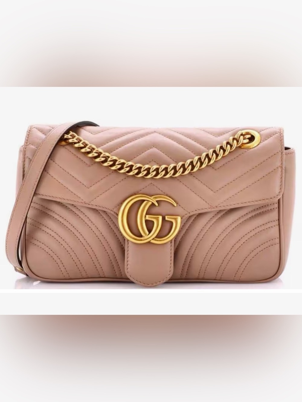 Authentic Gucci Marmont Pink Quilted Leather Shoulder Bag with Gold GG Hardware